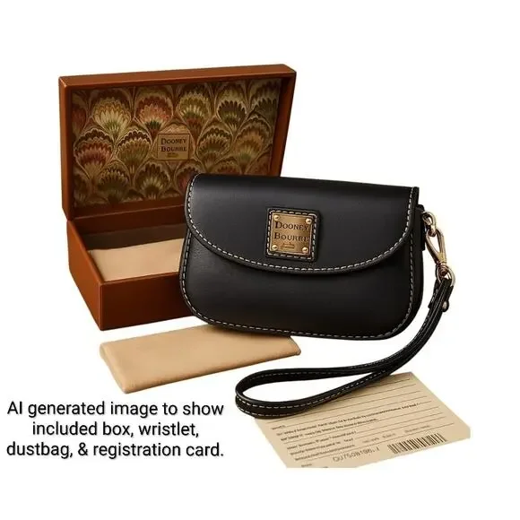 Dooney & Bourke Heritage QT112 Black Leather Wristlet Set With Box/Card/Dustbag - Picture 1 of 16